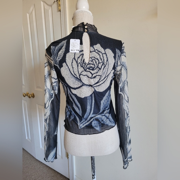 Free People Mesh Top. Blouse Stretchy Fabric - Picture 3 of 6